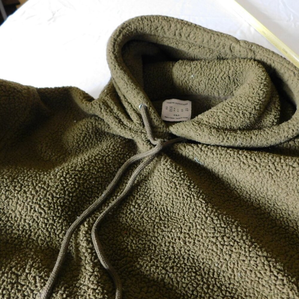 Urban Outfitters Small Olive Teddy Bear Fleece Pull-on Drawstring Hoodie